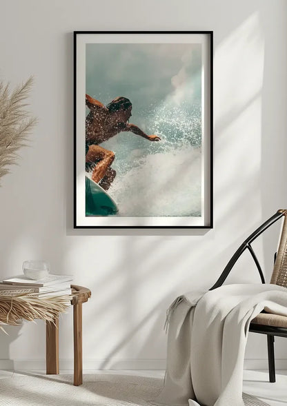 Surfer In Action On Wave Splashing Water Close Up Painting