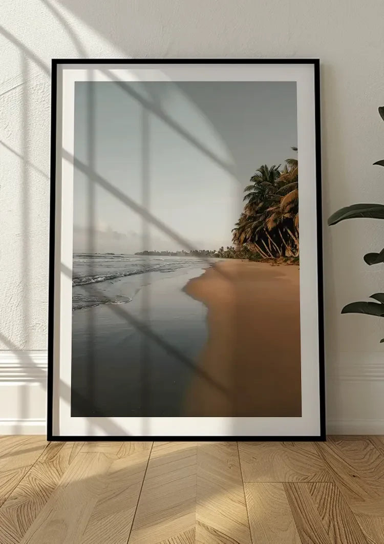 Quiet Beach With Palm Trees And Still Water Serene Painting