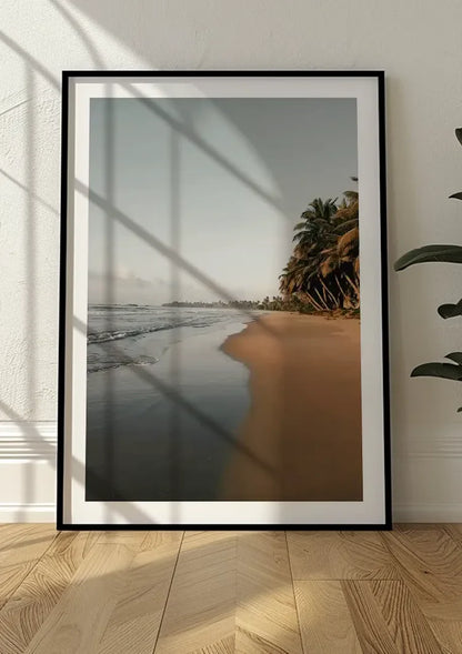 Quiet Beach With Palm Trees And Still Water Serene Painting