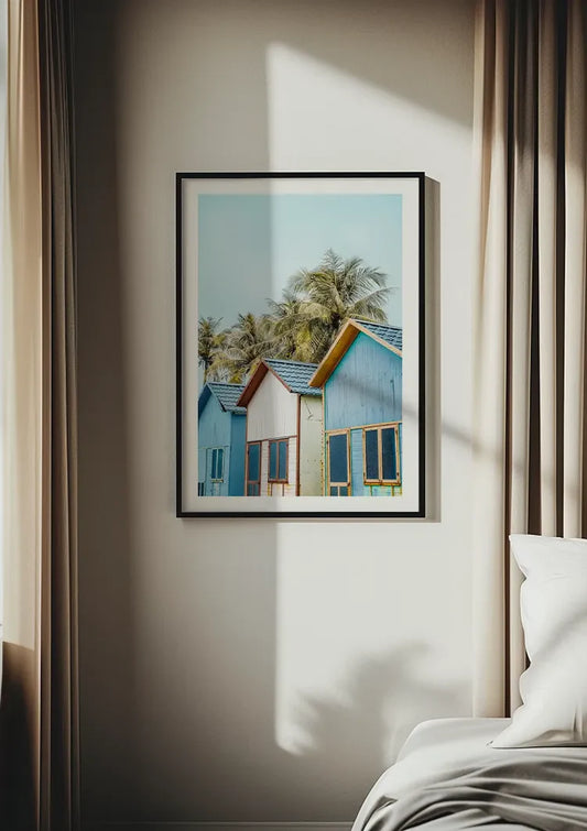 Kleurrijke huizen canvas schilderij aan de muur in de ruime hal