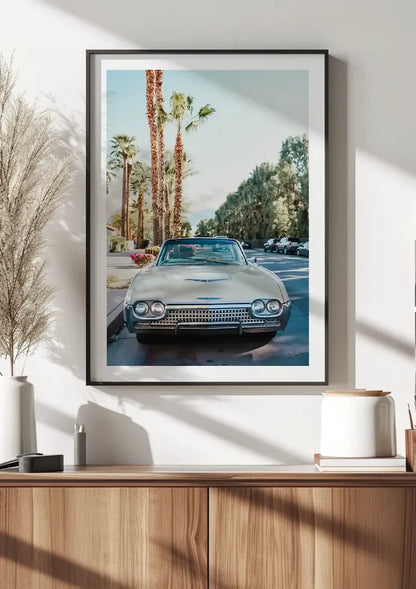 Vintage Auto unter Palmen Silbernes Klassisches Gemälde