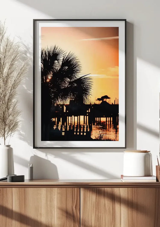 Palmbomen bij zonsondergang canvas schilderij aan de muur in de hal