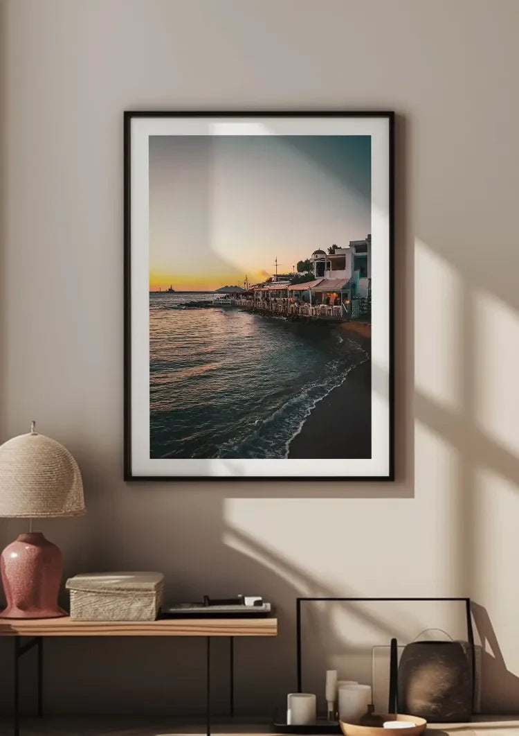 White Restaurants On The Coast At Sunset Mediterranean Painting