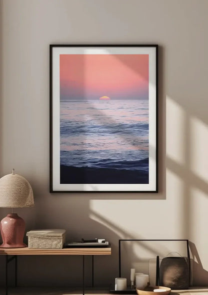 Sunset Ocean Pink Sky Serene Waves Seascape Painting