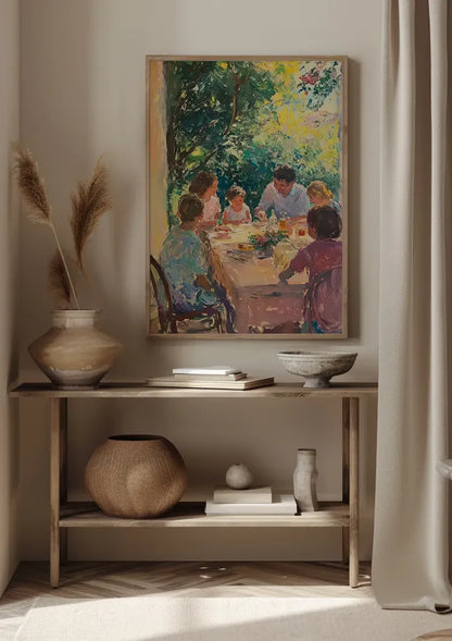 Familie Diner Buiten In Zonlicht Impressionistisch Schilderij