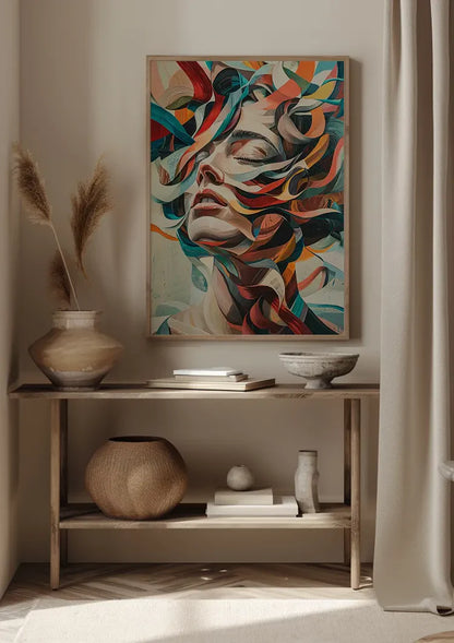 Abstraktes Frauenporträt mit bunten Strömungen Expressionistisches Gemälde