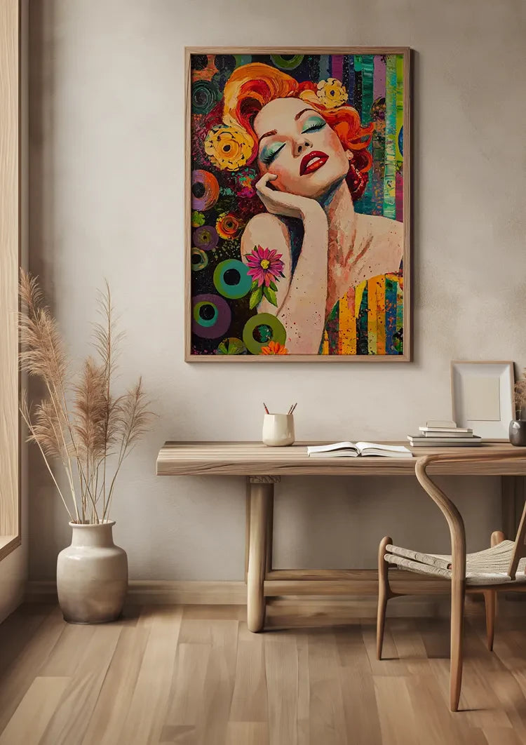 Glamorous Woman With Red Hair Colorful Pop Art Retro Painting