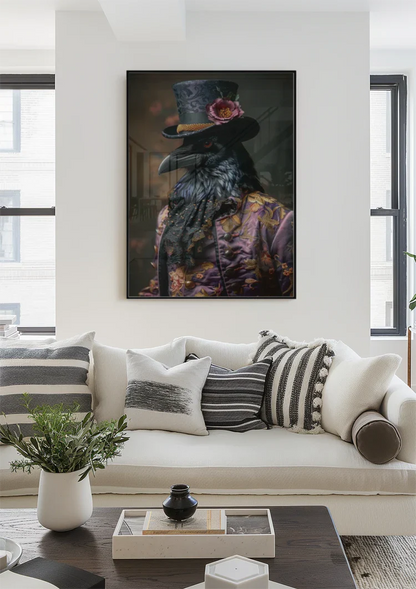 Raven In Royal Costume Top Hat Red Rose Portrait Painting