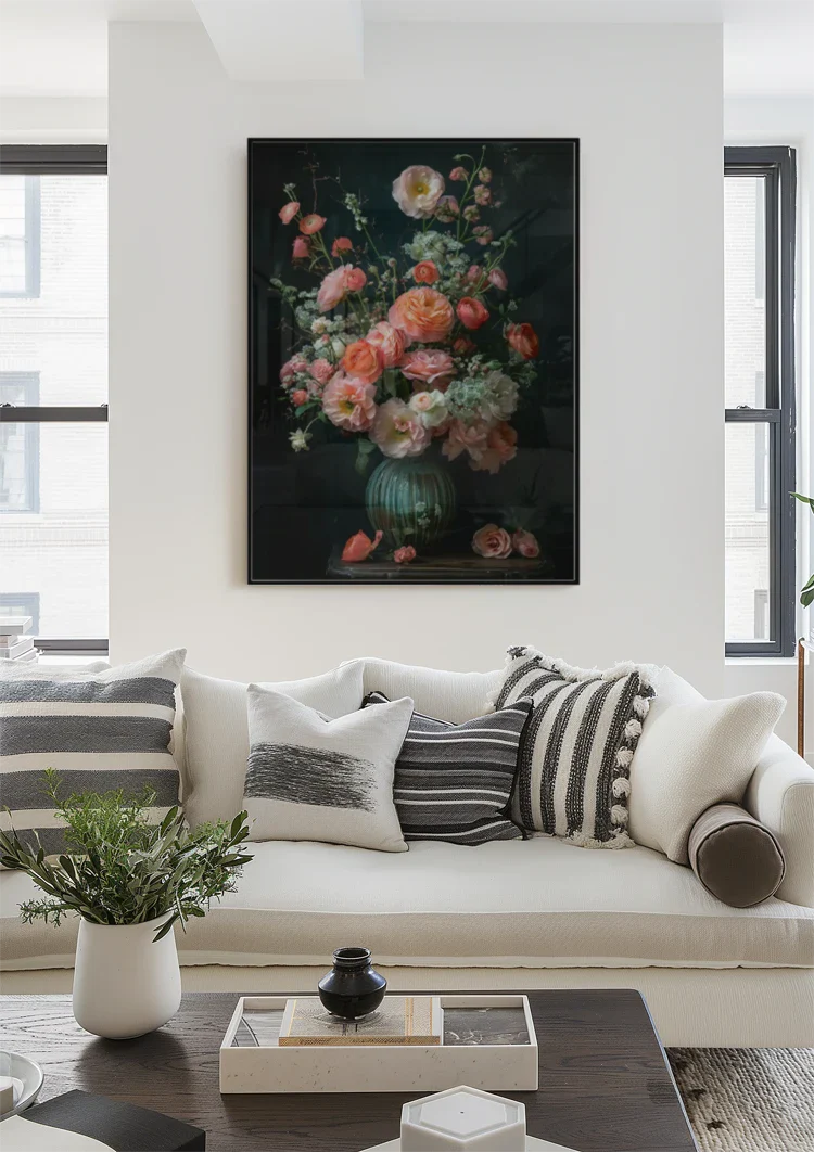 Klassisches Blumenstillleben Rosa Rosen Dunkler Hintergrund Gemälde