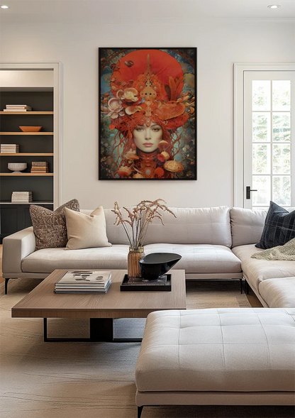 Mushroom Queen Red Regalia Fantasy Woman Portrait Painting