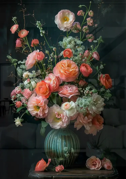 Klassisches Blumenstillleben Rosa Rosen Dunkler Hintergrund Gemälde