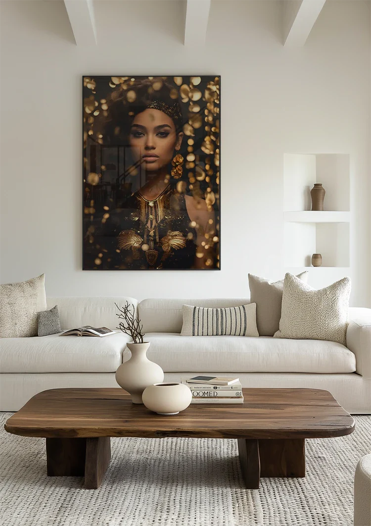 Golden Glamour Woman Golden Jewelry Bokeh Portrait Painting