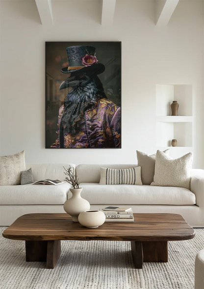 Raven In Royal Costume Top Hat Red Rose Portrait Painting