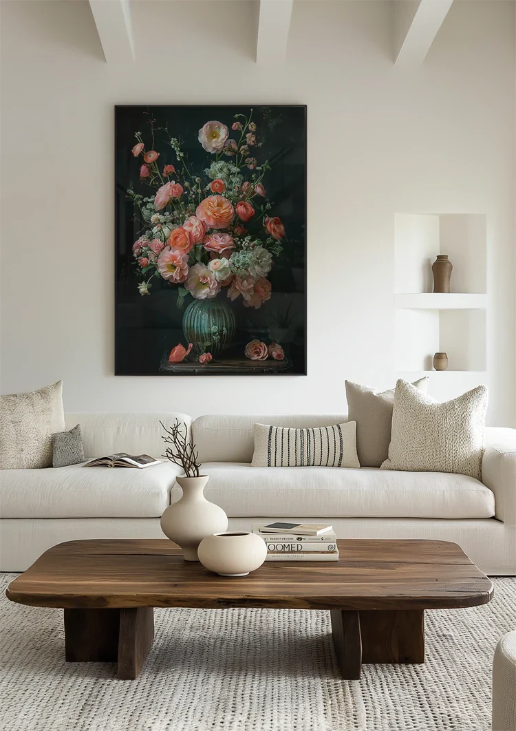 Klassisches Blumenstillleben Rosa Rosen Dunkler Hintergrund Gemälde