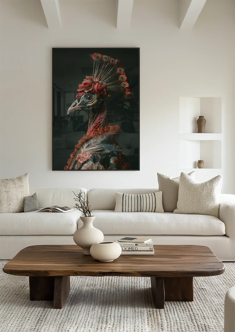 Graceful Bird with Red Flowers Headdress Dark Portrait Painting