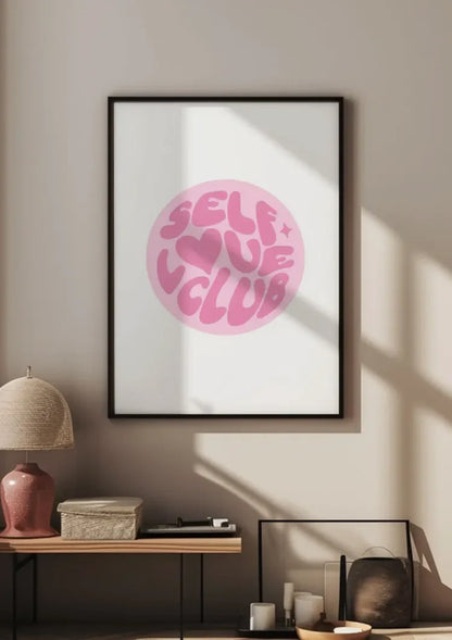 Self Love Club Roze Cirkel Typografie Zelfliefde Vrouwelijk Schilderij