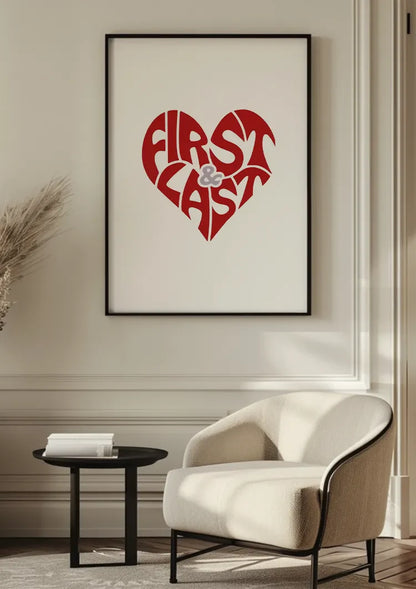 First and Last Rood Hart Typografie Romantisch Liefde Schilderij