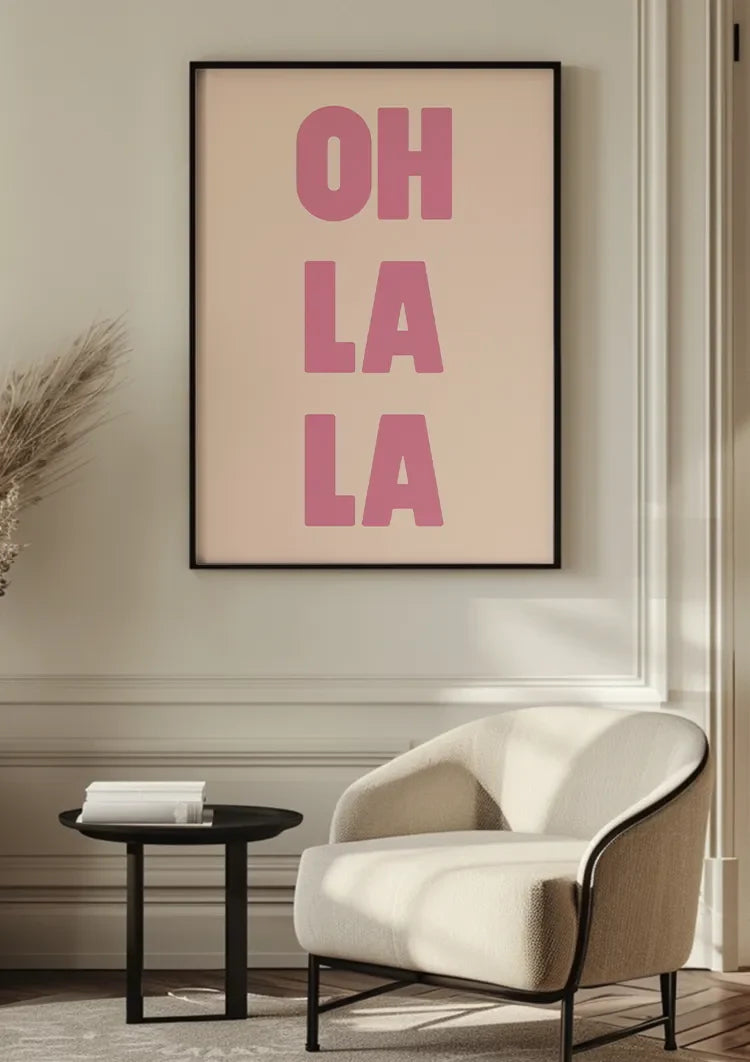 Oh La La Pink Typography Beige Background Playful Pop Art Painting