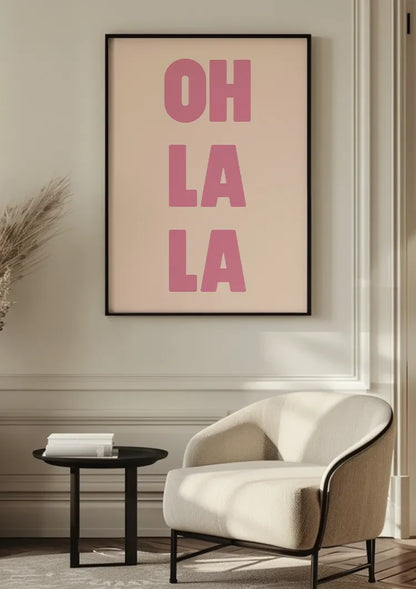 Oh La La Pink Typography Beige Background Playful Pop Art Painting