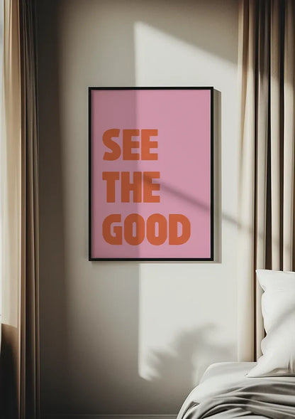 See The Good Oranje Tekst Roze Achtergrond Positief Typografie Pop Art Schilderij