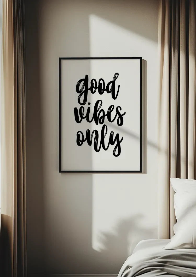 Good Vibes Only Schwarze Handschrift Weißer Hintergrund Positives Minimalistisches Gemälde