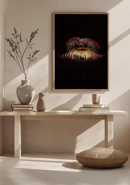 Gouden Lippen Metallic Zwarte Achtergrond Glamour Schilderij