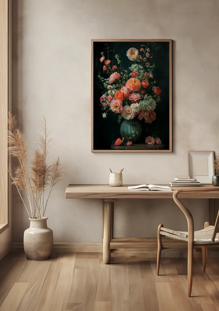 Klassisches Blumenstillleben Rosa Rosen Dunkler Hintergrund Gemälde
