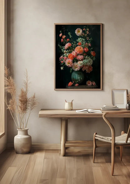 Klassisches Blumenstillleben Rosa Rosen Dunkler Hintergrund Gemälde