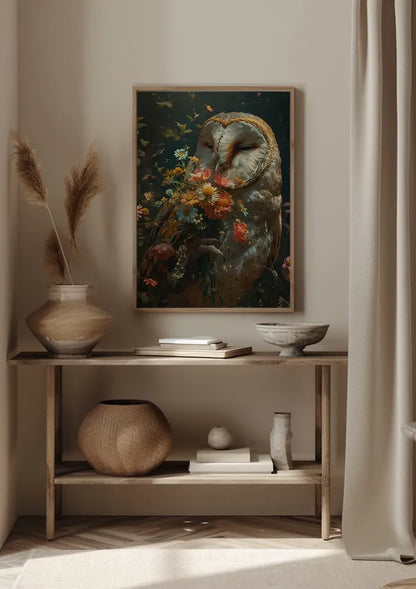 Kerkuil Met Kleurrijke Bloemen Boeket Botanische Sfeer Schilderij