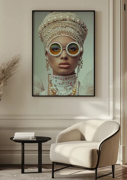 Glamorous Woman With Pearls Sunglasses Extravagant Portrait Painting
