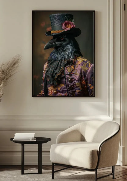 Raven In Royal Costume Top Hat Red Rose Portrait Painting
