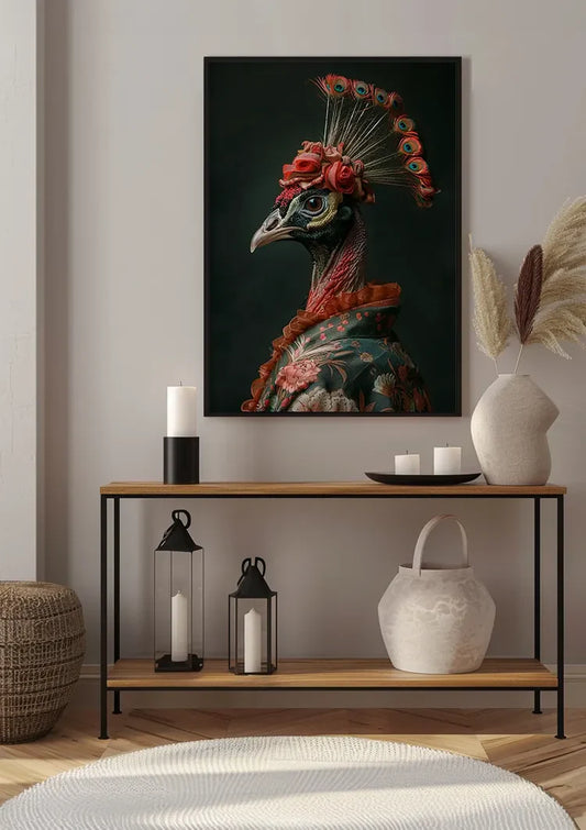 Sierlijke vogel canvas schilderij aan de muur in de ruime hal