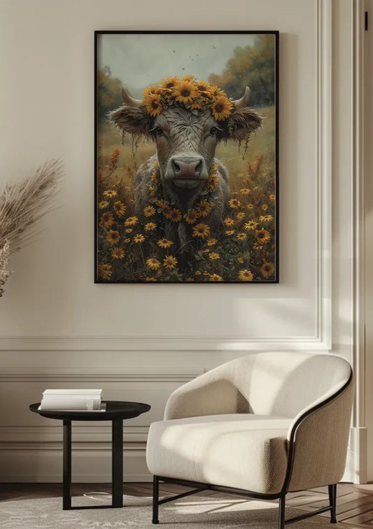 Koe canvas schilderij aan de muur bij de voordeur in de hal
