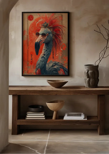 Flamboyante Flamingo Sonnenbrille Rote Federn Asiatischer Hintergrund Pop-Art-Gemälde