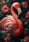 Rosa Flamingo umgeben von tropischen Blumen und Blättern Gemälde