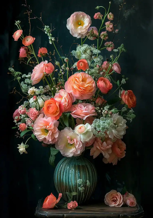 Klassisches Blumenstillleben Rosa Rosen Dunkler Hintergrund Gemälde