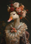 Elegante Gans In Barok Kostuum Bloemen Krans Kanten Kraag Portret Schilderij