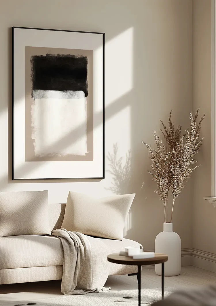 Abstract Color Fields Black Beige White Expressive Minimalist Painting