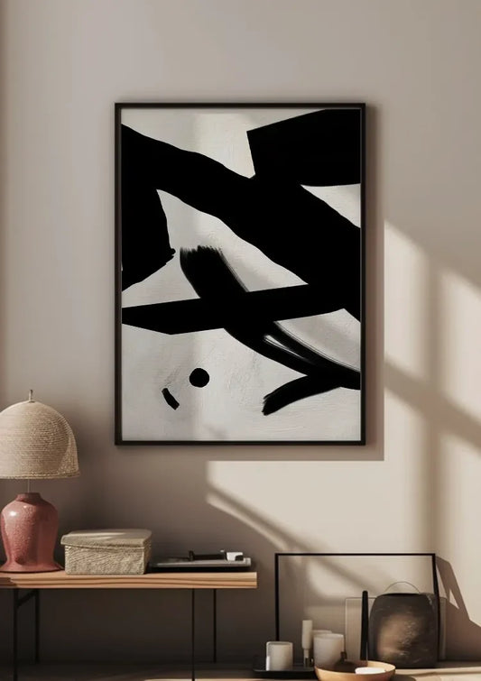 Kruisende strepen canvas schilderij aan de muur in de hal