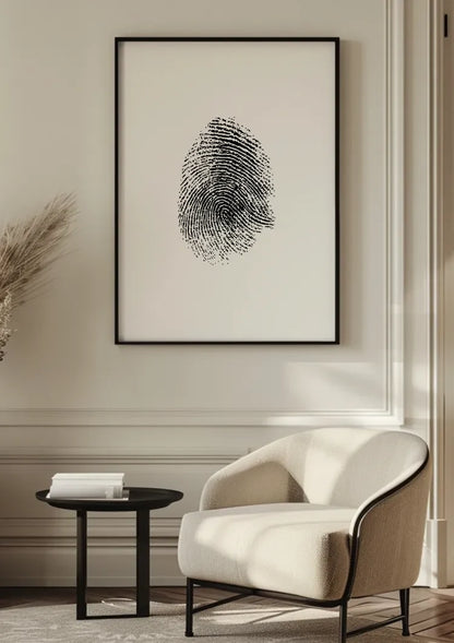 Schwarzer Fingerabdruck Minimalistisch Weiß Modern Abstraktes Gemälde