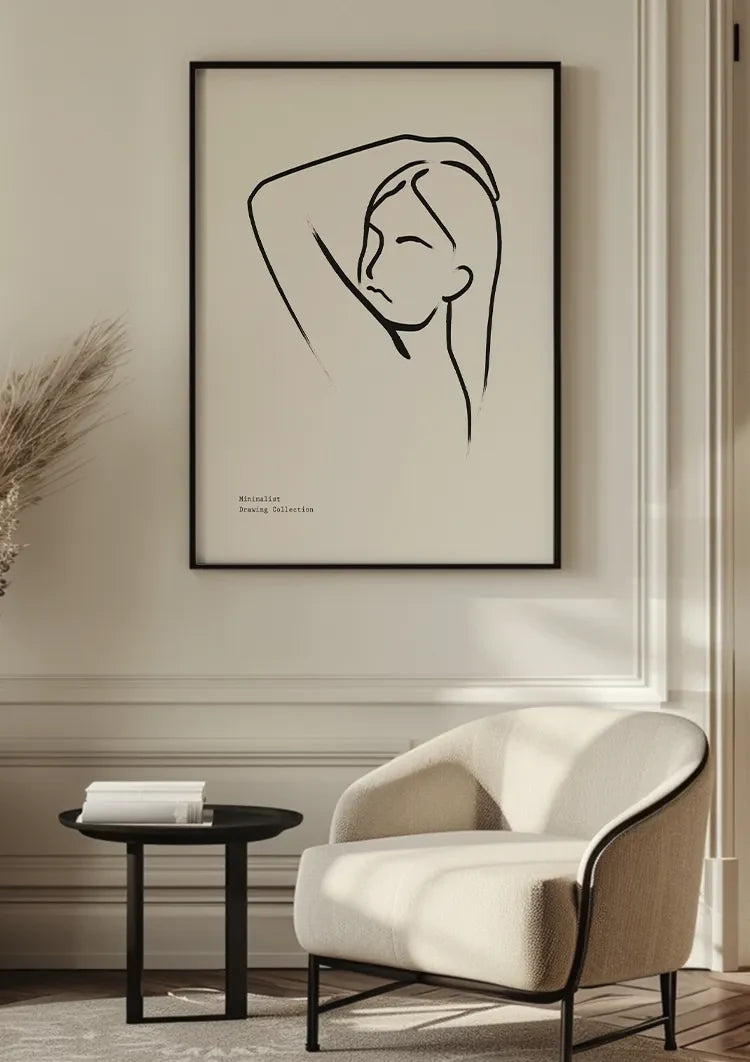 Frau Strichzeichnung Arm Hoch Elegant Minimalistisches Porträt Gemälde