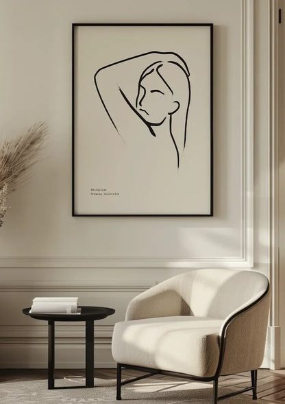 Woman Line Art Arm Up Minimalist Black White Portrait Painting
