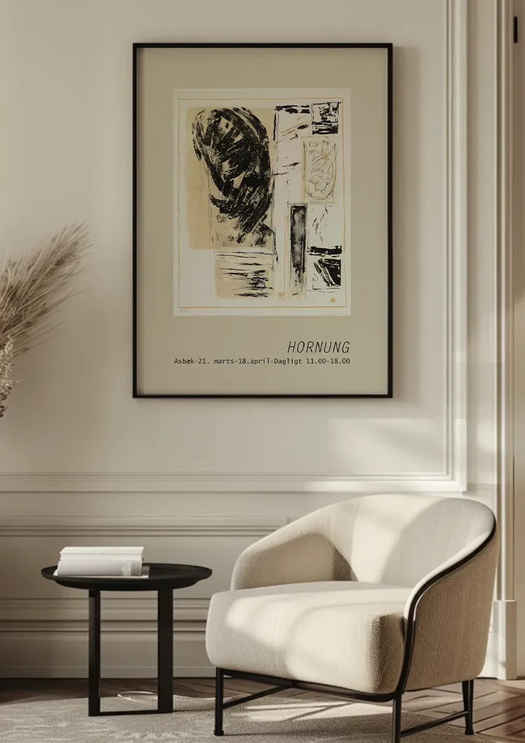 Abstrakt-Expressionistisches Werk mit Text, Beigefarbener Hintergrund, Gemälde