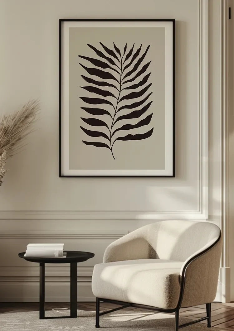 Schwarzer Farnblatt Botanische Illustration Beiger Hintergrund Gemälde