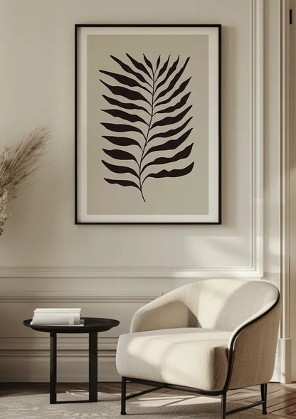 Schwarzer Farnblatt Botanische Illustration Beiger Hintergrund Gemälde