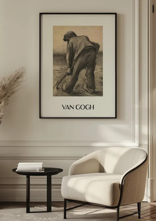Bauer mit Besen Van Gogh Stil Skizze Beiger Hintergrund Gemälde
