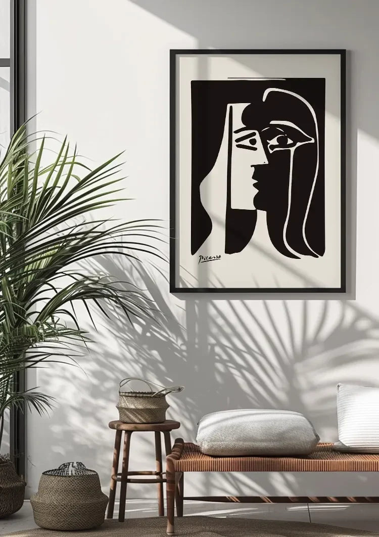 Picasso Kubistisch Zwart Wit Gezicht Portret Schilderij