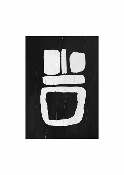 Weiße geometrische Formen, schwarzes, minimalistisches, abstraktes Kunstgemälde