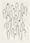 Menschenmenge mit Hüten Strichzeichnung Minimalistisch Schwarz-Weiß Menschen Kunst Malerei