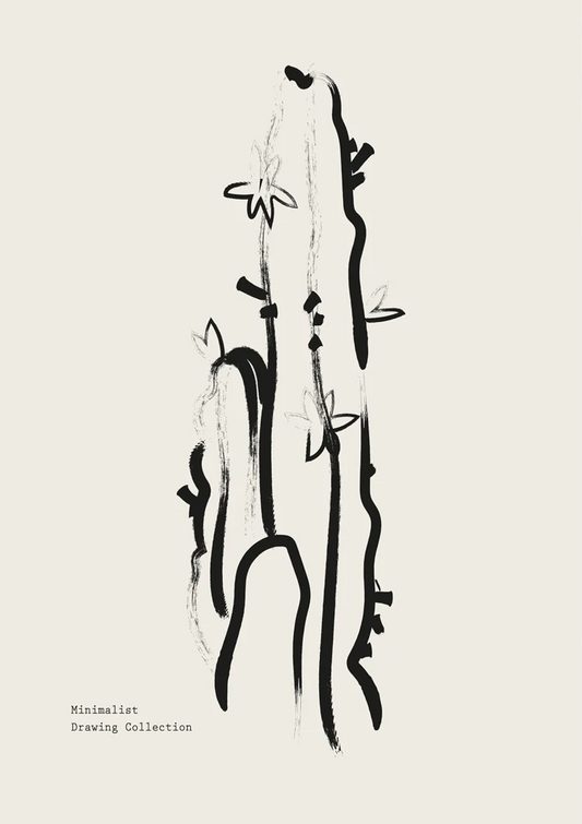 Cactus canvas schilderij in zwart en crème, minimalistische lijntekening op canvas